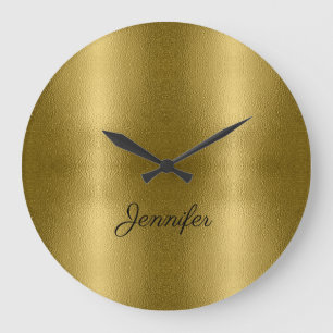 Glossy Gold Metal Texture Name Personalised Large Clock