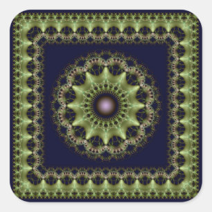 Glossy green fractal star mandala square sticker
