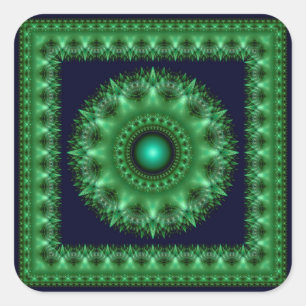 Glossy green radiating mandala square sticker