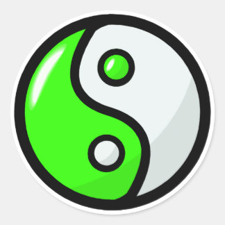Glossy Green Yin Yang in Balance Classic Round Sticker