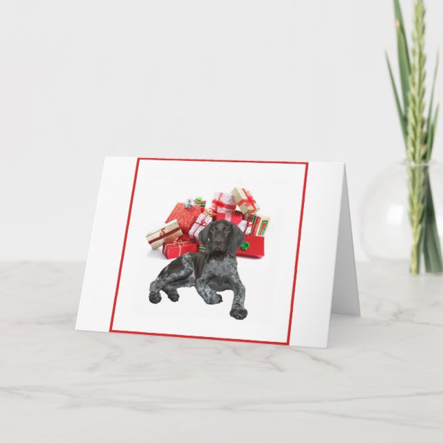 Glossy Grizzly Christmas Pointer Holiday Card (Front)