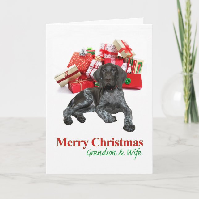Glossy Grizzly Grandson and Wife  Merry Christmas Holiday Card (Front)