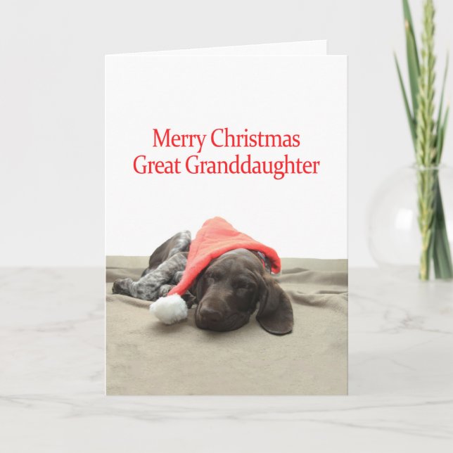 Glossy Grizzly Great Granddaughter Merry Christmas Holiday Card (Front)