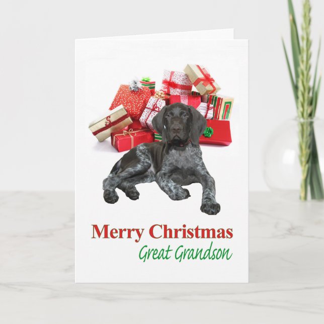 Glossy Grizzly Great Grandson Merry Christmas Holiday Card (Front)