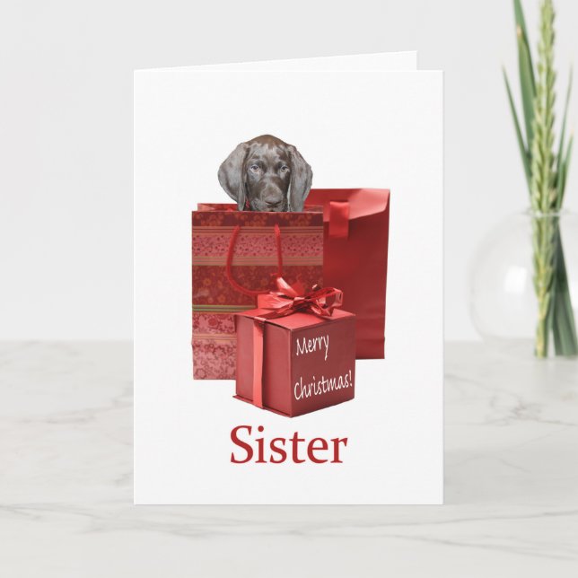 Glossy Grizzly Sister Merry Christmas Holiday Card (Front)