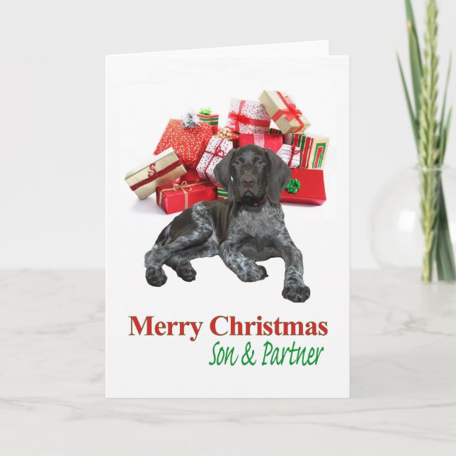 Glossy Grizzly Son & Partner Merry Christmas Holiday Card (Front)