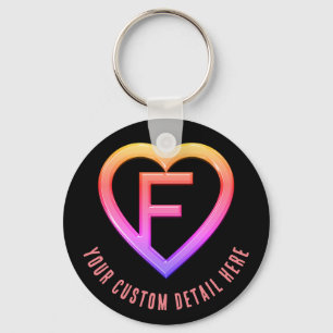 Glossy Heart initial Letter F Key Ring