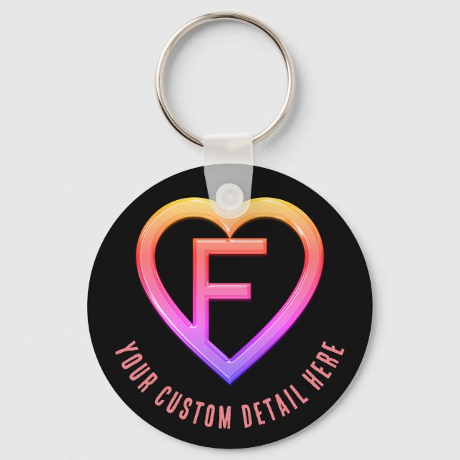 Glossy Heart initial Letter F Key Ring (Front)