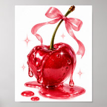 Glossy Juicy Red Cherry Print, Coquette Semi-Gloss