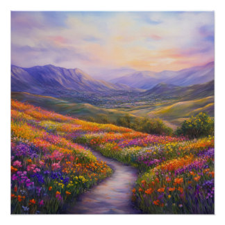 Glossy lavender landscape poster. poster