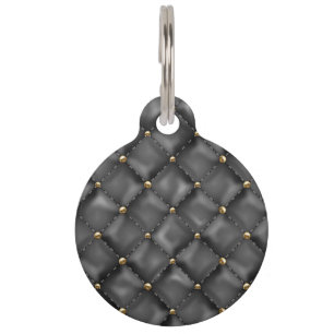 Glossy Leather Texture with Gold Pearls Pet Tag