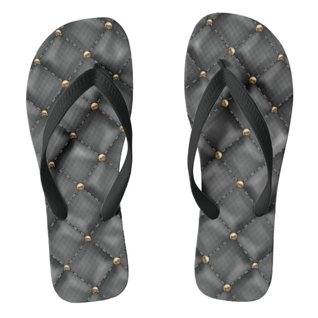 Glossy Leather Texture with Gold Pearls Thongs (Footbed)