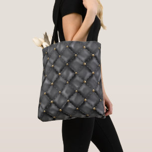 Glossy Leather Texture with Gold Pearls Tote Bag