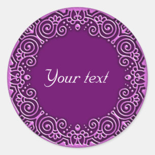 Glossy lilac ornamental design classic round sticker