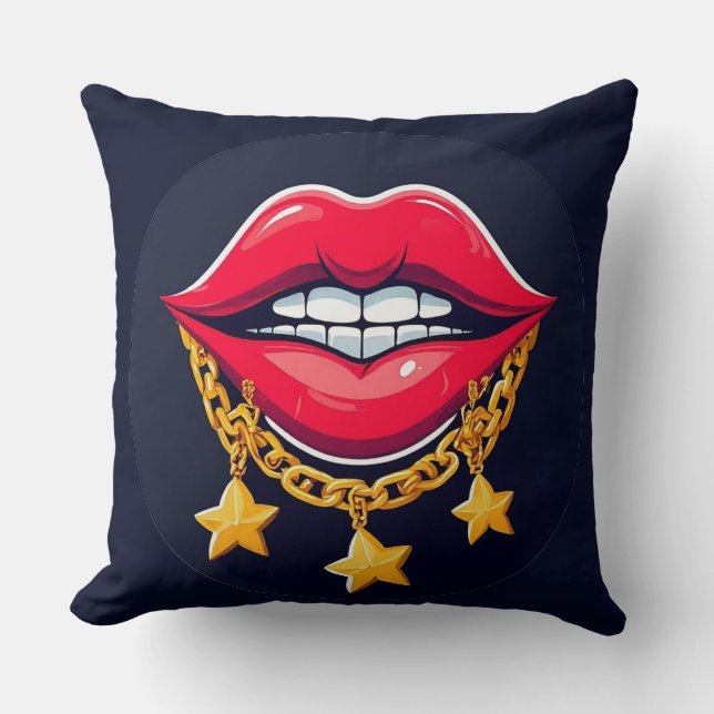 🌸 Glossy Lips Glam Chain Chic Home Style 🌸 Cushion (Front)