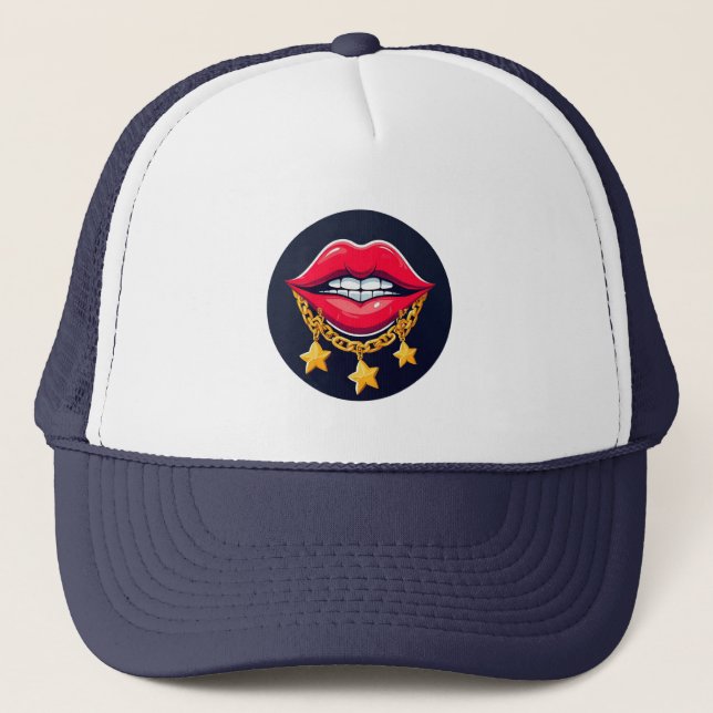 Glossy Lips Illustration Trucker Hat (Front)