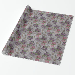 Glossy Modern Vintage Floral Rose Wrapping Paper