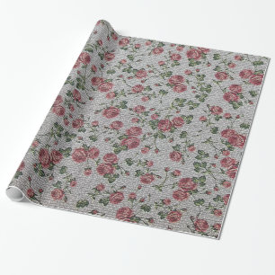 Glossy Modern Vintage Floral Rose Wrapping Paper