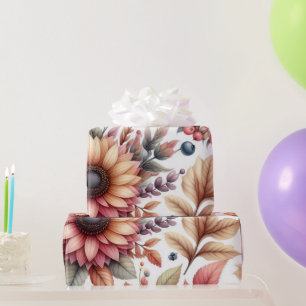 Glossy Moody Floral   on White  Wrapping Paper