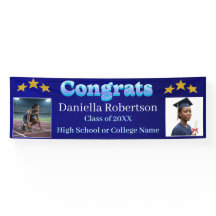 Glossy Navy Class of 2026 Grad Party Banner