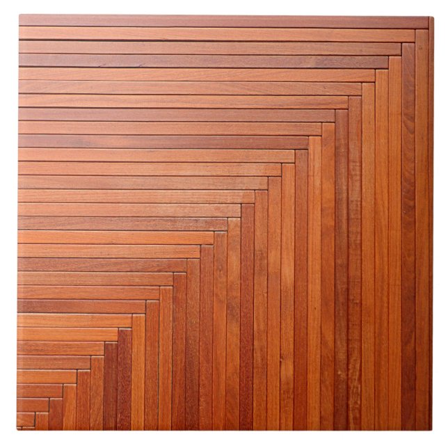 Glossy orange natural wooden planks ceramic tile (Front)