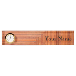 Glossy orange natural wooden planks nameplate