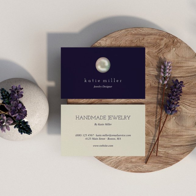 Glossy Pearl Navy Blue Jewellery Designer Business Card (Creator Uploaded)