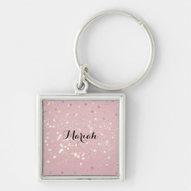  glossy pink background key ring (Front)