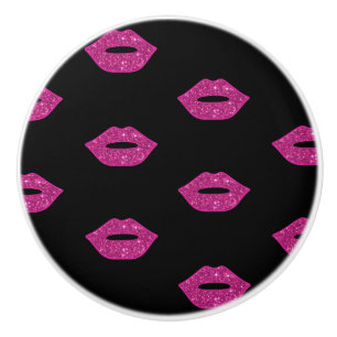 Glossy Pink Lips Purple Glitter Kisses Elegant Ceramic Knob