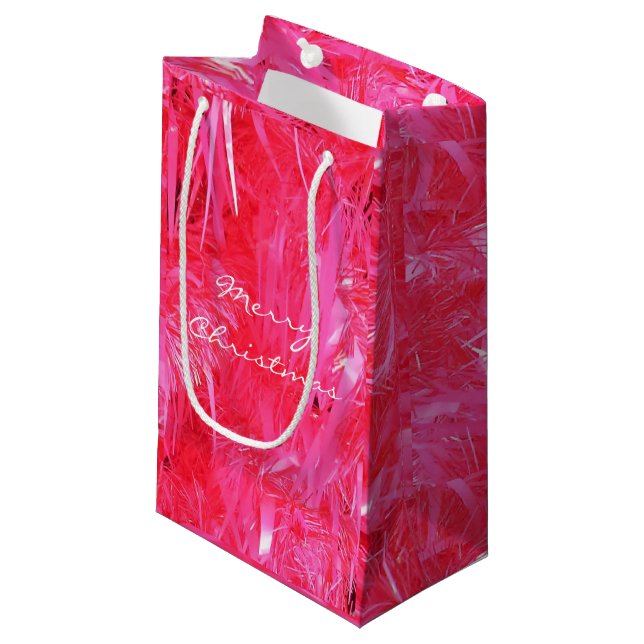 Glossy Pink Merry Christmas Gift Bag Custom (Front Angled)