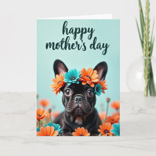 Glossy Puppy Floral Wreath Card