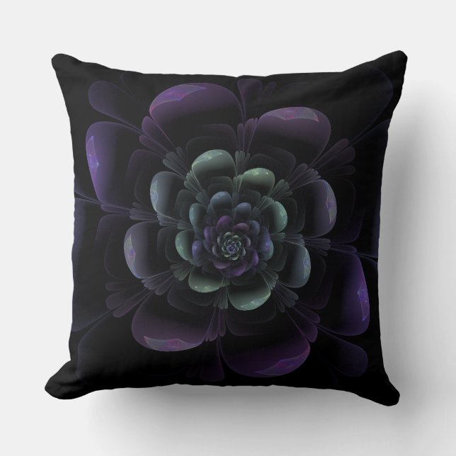 Glossy Purple Black Floral Cushion (Front)