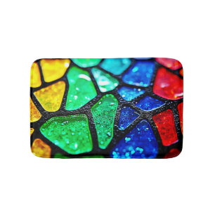 Glossy Rainbow Glass Mosaic Art Bath Mat
