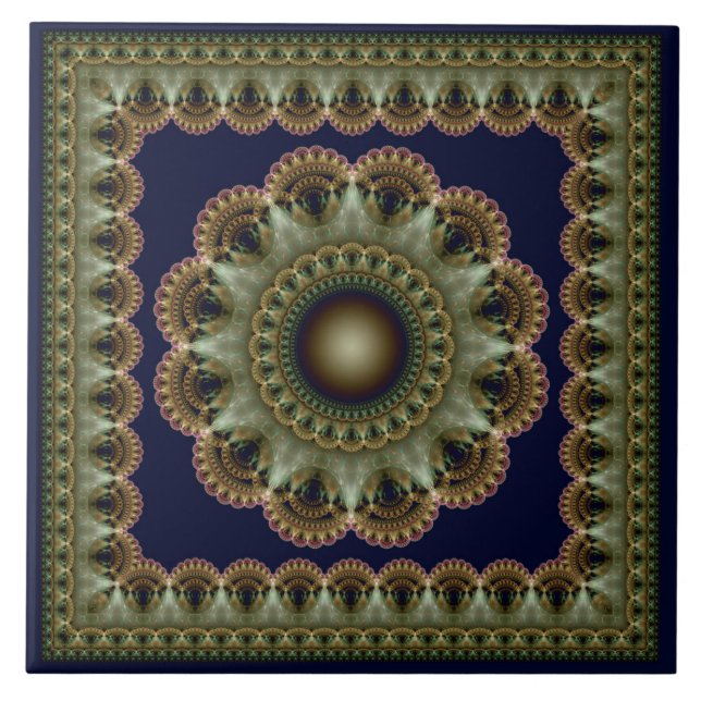 Glossy rariating ornament mandala ceramic tile (Front)