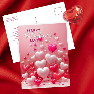Glossy Red and Pink Love Hearts Valentine's Day Postcard