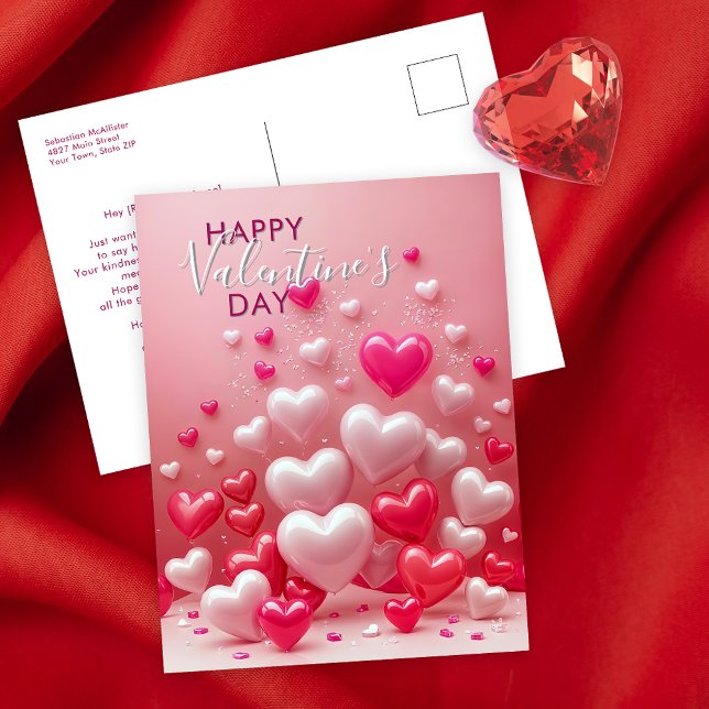 Glossy Red and Pink Love Hearts Valentine's Day Postcard (Creator Uploaded)