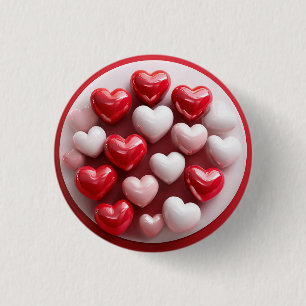 Glossy Red and White Hearts 3 Cm Round Badge
