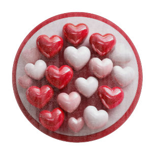 Glossy Red and White Hearts Cutting Board