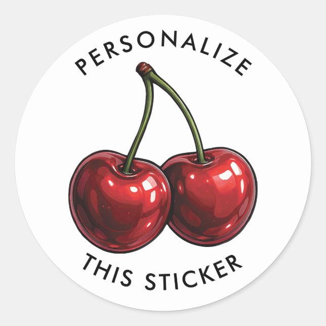 Glossy Red Cherries Classic Round Sticker (Front)
