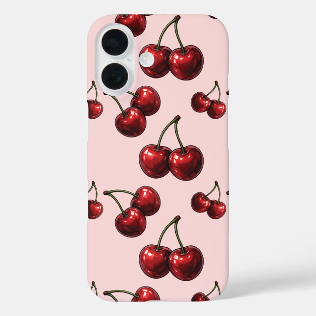 Glossy Red Cherries Pink Retro Case-Mate iPhone Case (Back)