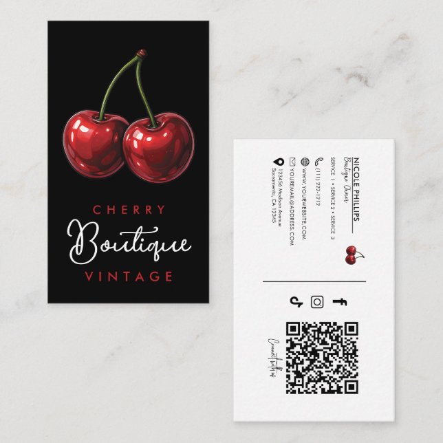 Glossy Red Cherries Retro Glam Business Card (Front/Back)