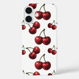 Glossy Red Cherries White Retro iPhone 16 Case