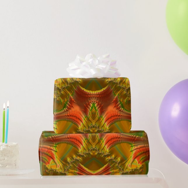 GLOSSY ~ Red Green Gold Fractal ~ Christmas  Wrapping Paper (Party Gifts)