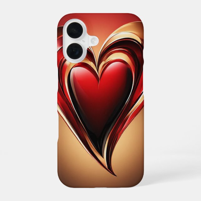 Glossy Red Heart With Dark Romantic Glow iPhone 16 Case (Back)