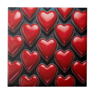 Glossy Red Hearts Ceramic Tile