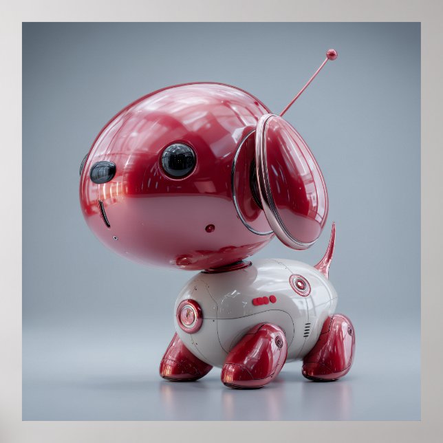 Glossy Red Robot Dog Poster (Front)