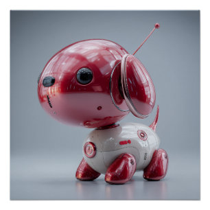 Glossy Red Robot Dog Poster