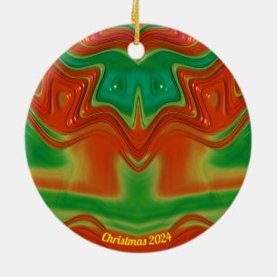 Glossy Red, Yellow, and Green Christmas 2024 Ceramic Ornament