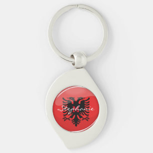 Glossy Round Albanian Flag Key Ring