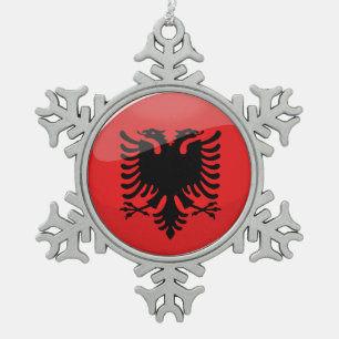 Glossy Round Albanian Flag Snowflake Pewter Christmas Ornament